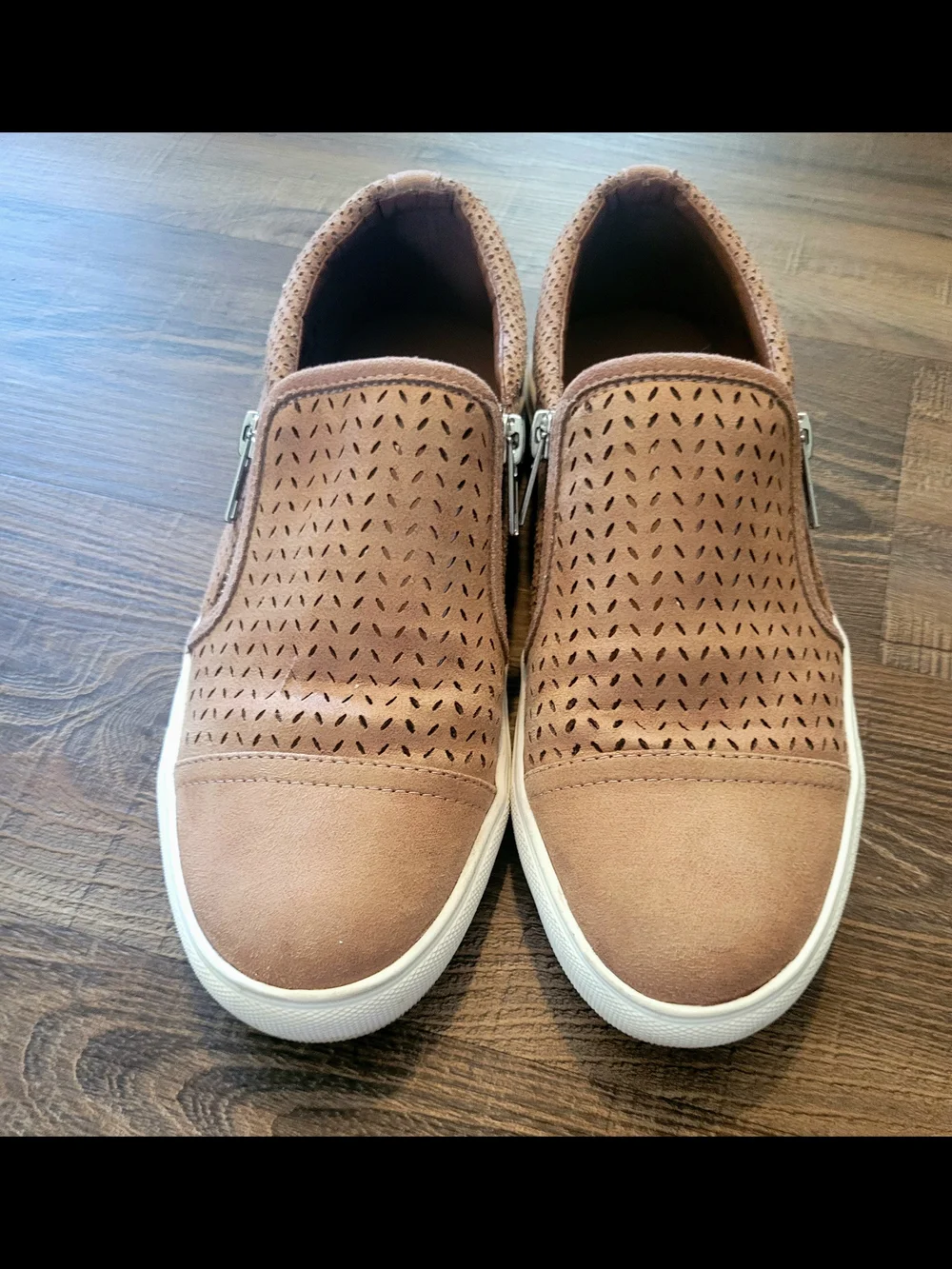 Report Women's Perforated Slip-On Sneakers in Taupe/Brown with White Sole